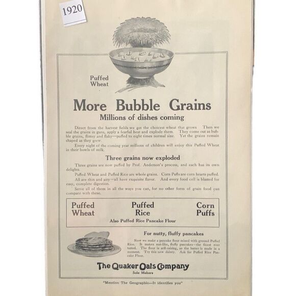 Vintage 1920 Quaker Oats More Bubble Grains Ad Advertisement - Picture 4 of 4